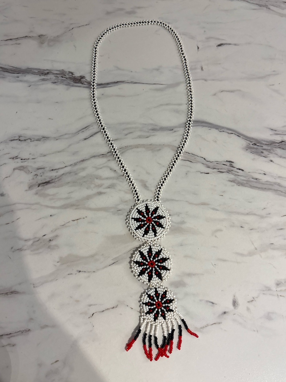 Vintage Indigenous beaded necklace 3 medallion’s Native American beading